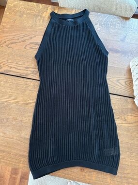 Quince Black Ribbed Knit Halter Dress